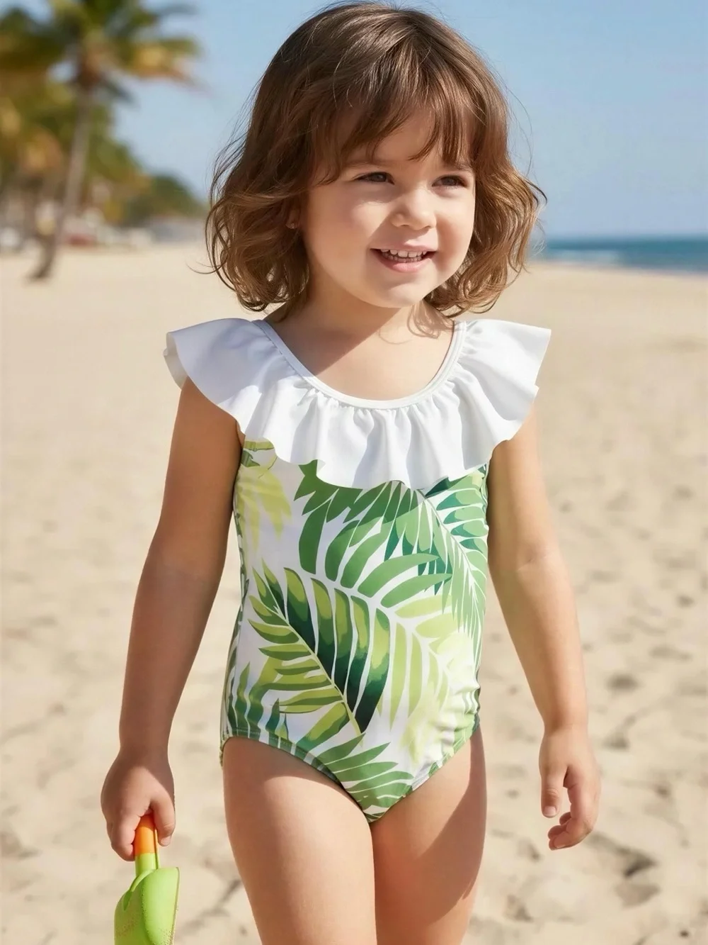 NWT Janie and Jack Tropical Leaf Ruffle Swimsuit - 6-12 Months